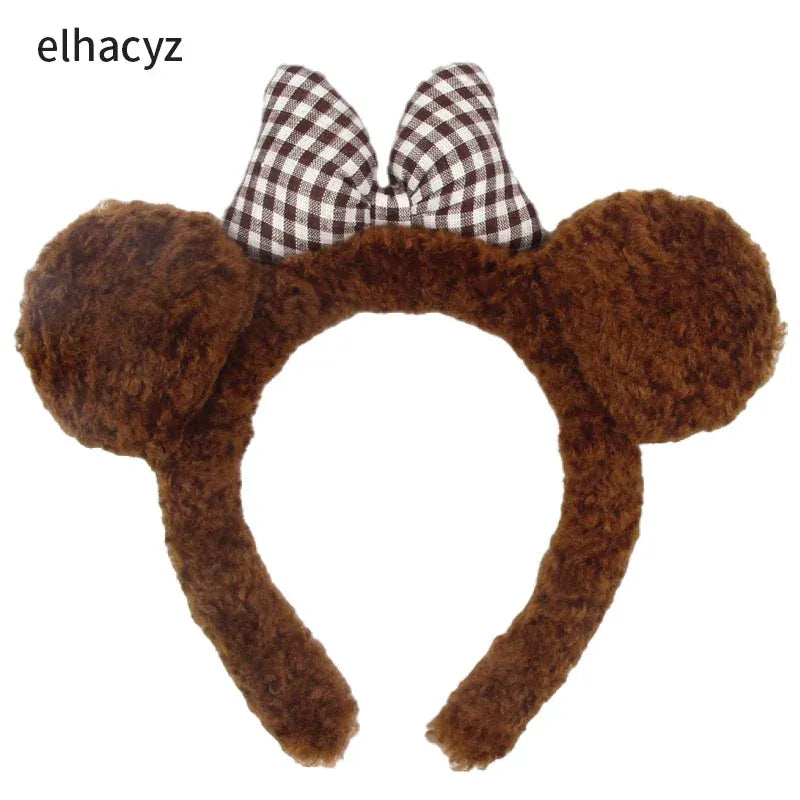 Mickey Mouse Disney Fashion Women Bow Bear Ear Plush Hair Band Cartoon Headband Female Sweet Cute Girls Hairband Hair Accessorie
