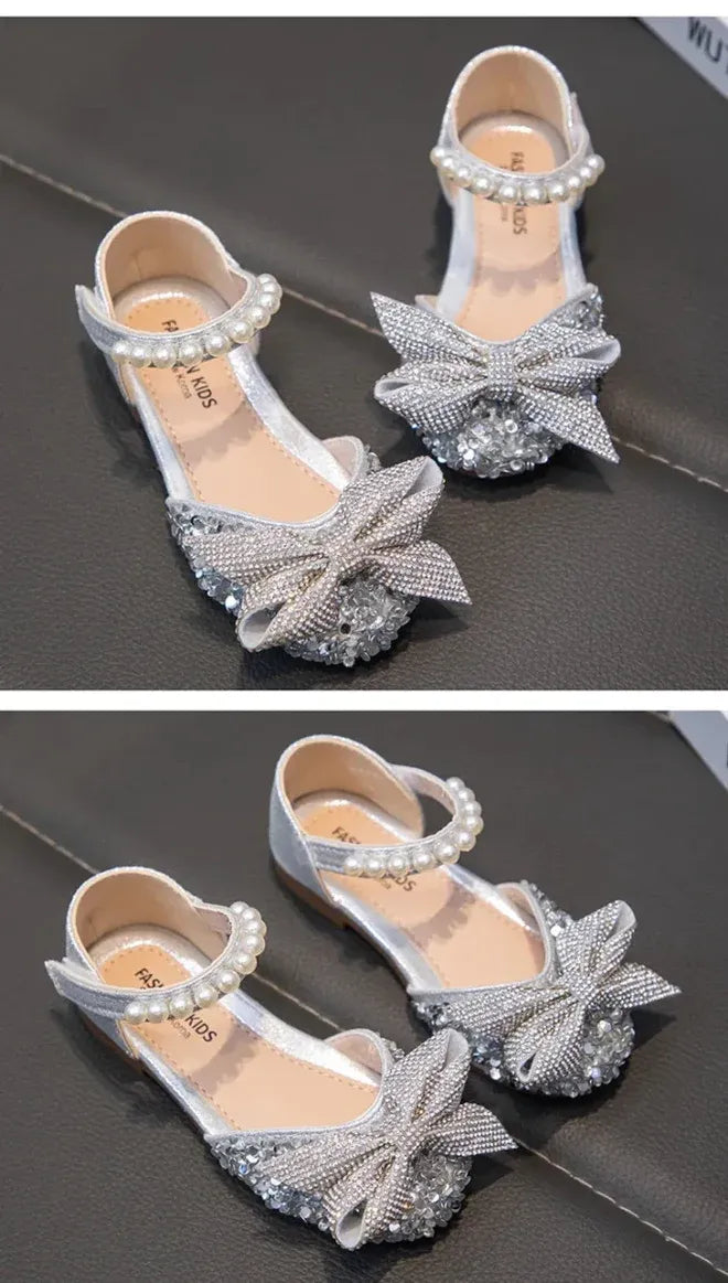 New Children Causal Dance Sandals Girls Rhinestone Flat Sandals Non-slip Fashion Kids Sequins Princess Performance Shoes