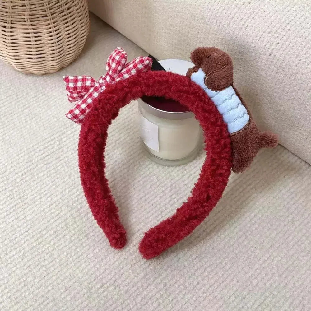 Sweet Hair Accessories Dachshund Hair Hoop Plaid Bow New Year Headwear Red Headband Moon Creative Cartoon Monkey Hairband Girls