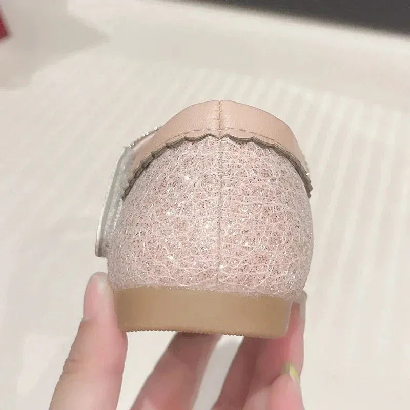 Children's Leather Shoes Bling Sequins Bowknot Princess Shoes for Girls Sweet Chic Kids Causal Wedding Shallow Versatile
