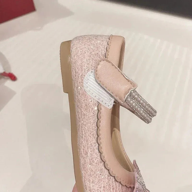 Children's Leather Shoes Bling Sequins Bowknot Princess Shoes for Girls Sweet Chic Kids Causal Wedding Shallow Versatile