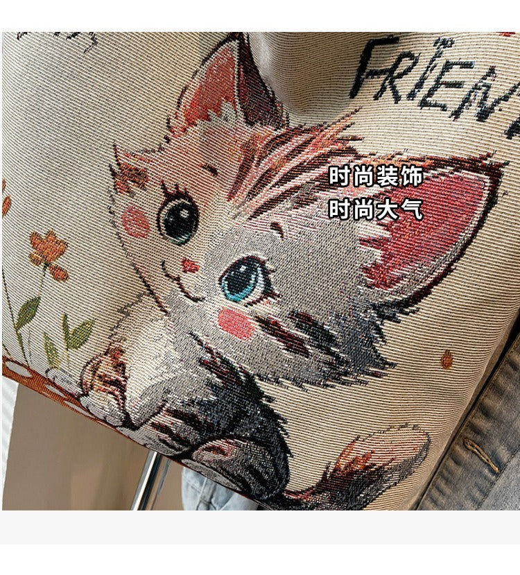 Korean Style Large-Capacity Embroidered Canvas Shoulder Bag for Women