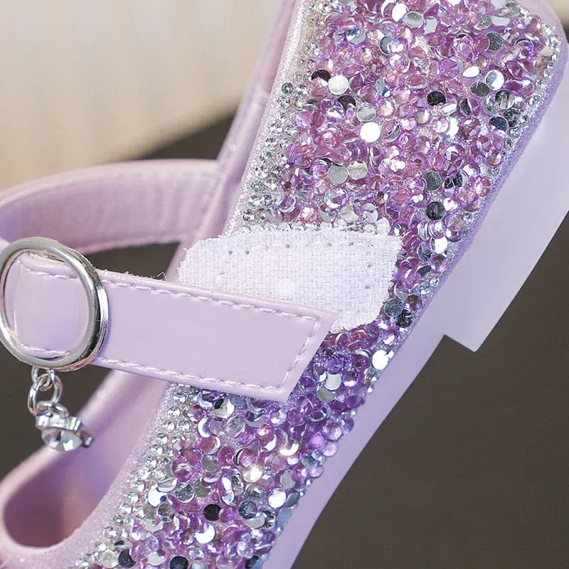 Disney Cartoon Pattern Elsa Princess Crystal Shoes for Girls Fashion New Style Baby Girl Low Heels Sandals Summer Fall Children