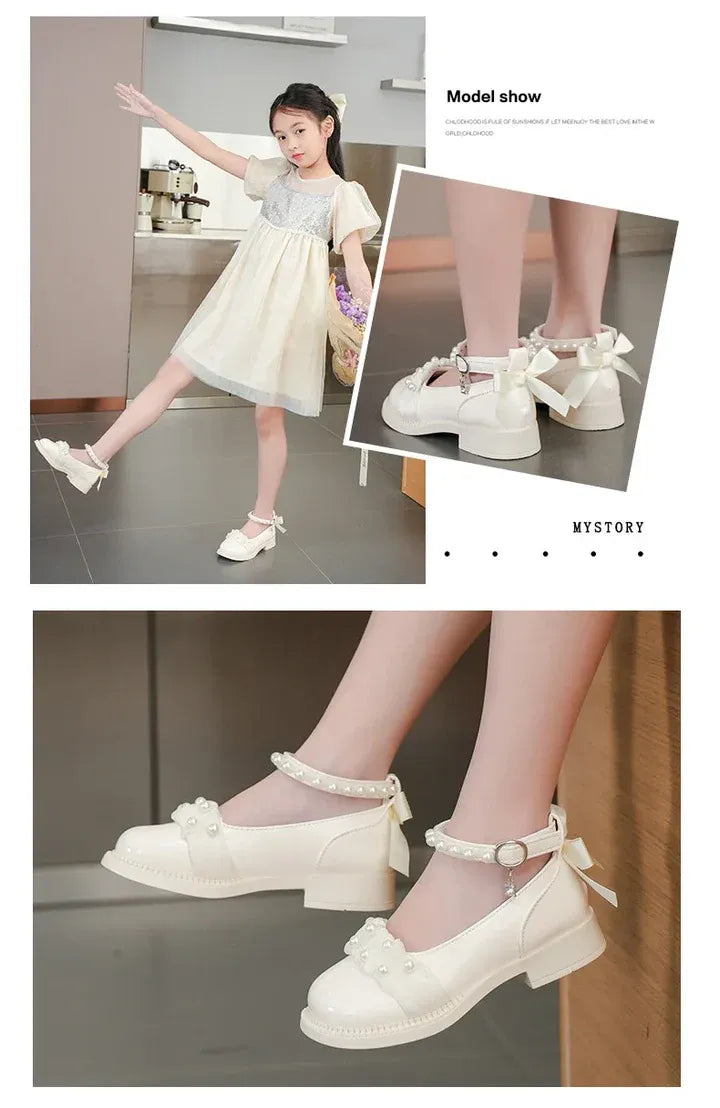 Spring Autumn Girl Glossy Leather Shoes Fashion Children Princess Causal Dress Flats Sweet Bowtie Kids School Mary Jane Shoes