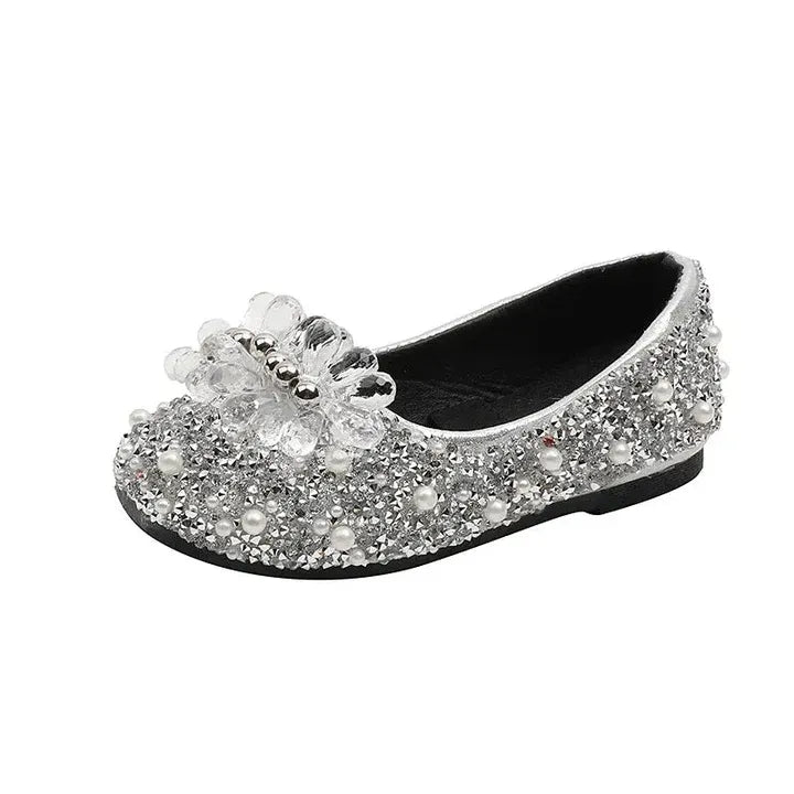 Kids Girl Shoes New Girls Princess Shoes Fashion Children Sequins Bling Bow Shoe Kid Rhinestone Non-slip Flat Shoe