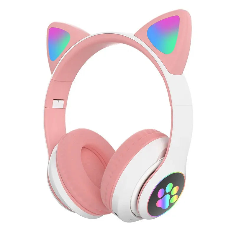 Wireless Headphone Flash Light Cute Cat Bluetooth with Mic Control LED Stereo Music Helmet Phone Bluetooth Headset Gift