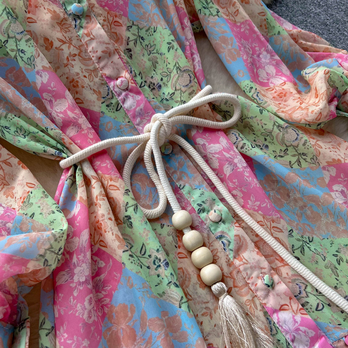 Spring/Autumn Thin Long-Sleeved Stand Collar High-End Printed Chiffon