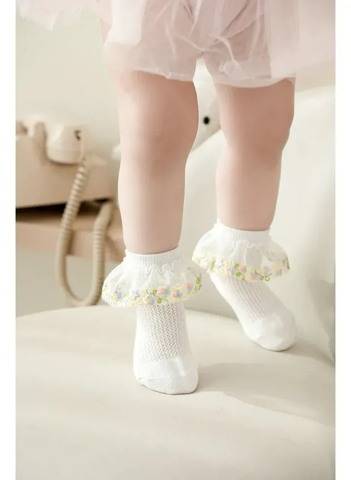 New Children's Socks With Lace Princess Girls Frilly Sock Soft Infant Baby Socken White Socks For Kids 0-10Years High Quality