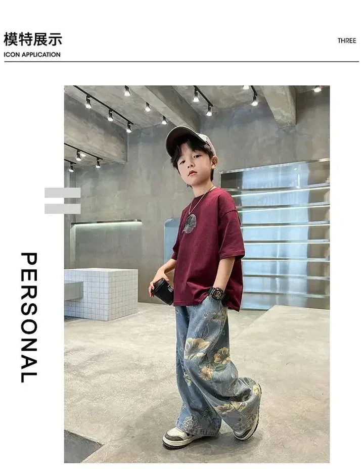 Boys' Summer Outfit Sets New Style Children's Short Sleeved T-shirt Long Pants Two-piece Suits Big Children's Stylish Sets