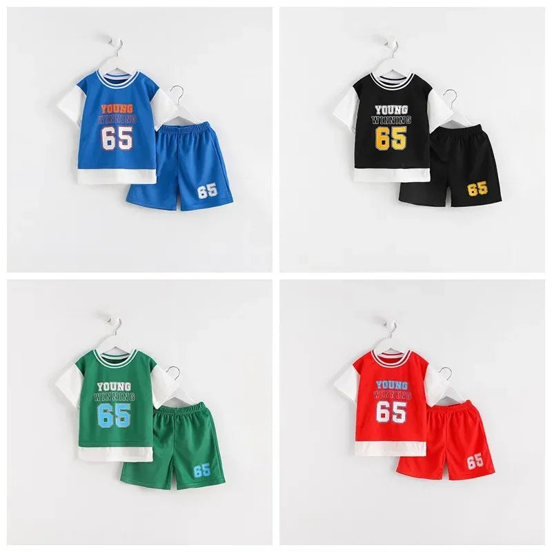 Boys Clothes Sets Summer Breathable Tracksuit Fashion Children's Sports Two Piece Set T-shirt + Shorts Suits