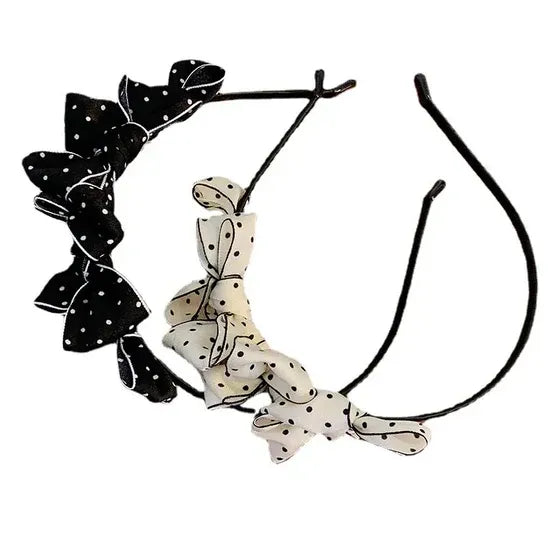 Korean Style Polka Dot Bow Headband – Double-Sided Hair Hoop, Elegant & Cute Hair Accessory for Women
