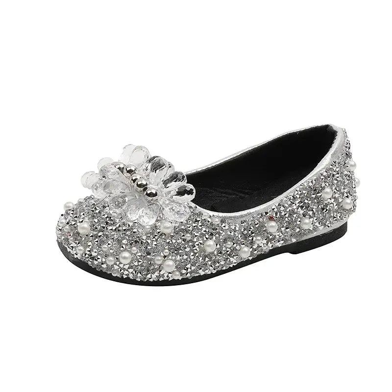 Kids Girl Shoes New Girls Princess Shoes Fashion Children Sequins Bling Bow Shoe Kid Rhinestone Non-slip Flat Shoe