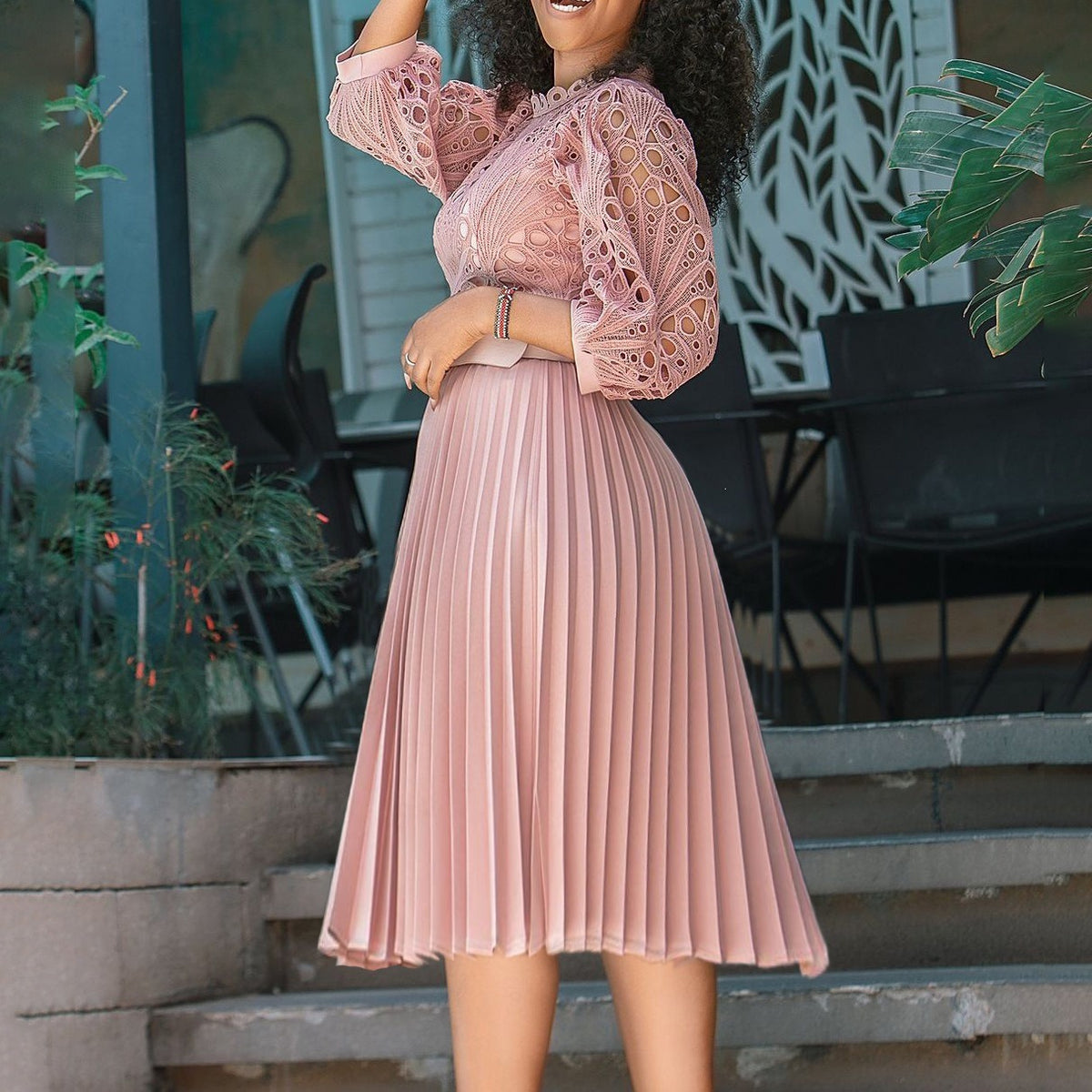 European and American style women's clothing  autumn new fashion slimming lace hollow patchwork African plus size