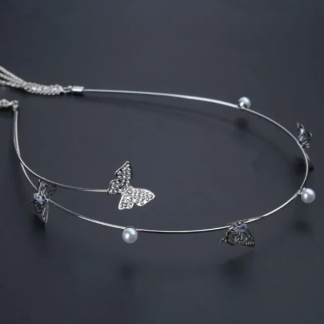 Shinning Silver Color for Rhinestone Thin Side Headband Long Sparkly Tassel Hair Hoop Fashion Women Hairstyle Headwear