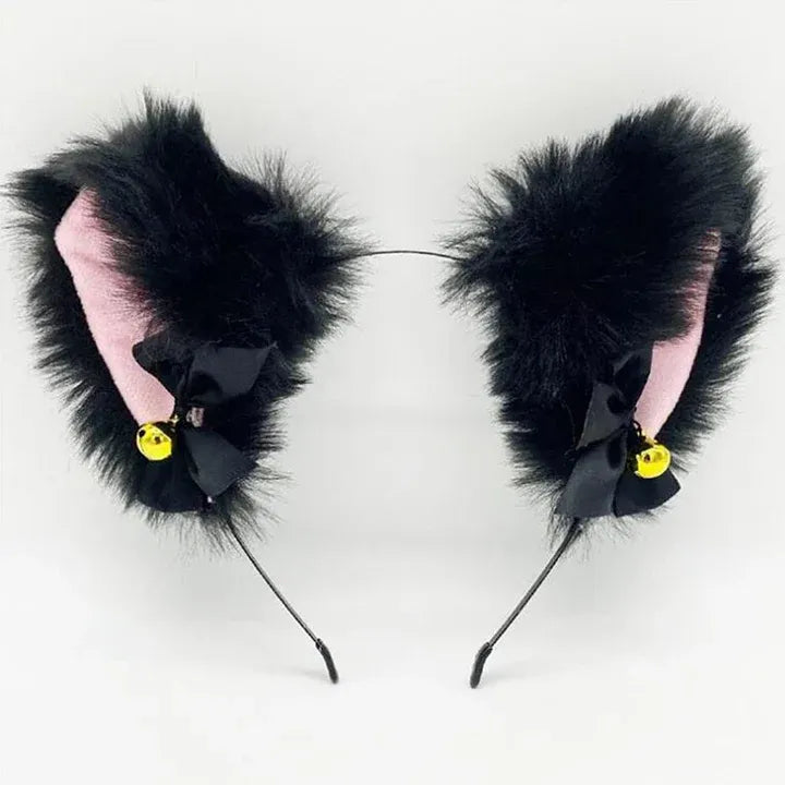 Girls Lace Bow Necklace Plush Bell Hairband Cosplay Masquerade-Party Costume