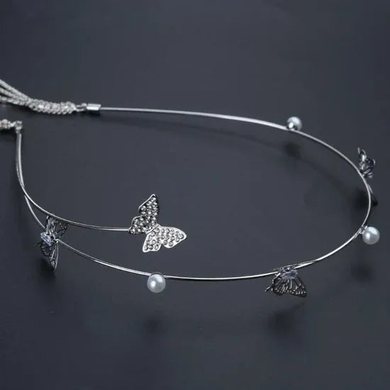 Shinning Silver Color for Rhinestone Thin Side Headband Long Sparkly Tassel Hair Hoop Fashion Women Hairstyle Headwear
