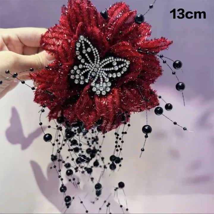 Fashion Fairy Butterfly Feather Tassel Hair Claw Shark Clips Temperament Mesh Flower Claw Clip Women Headwear Hair Accessories
