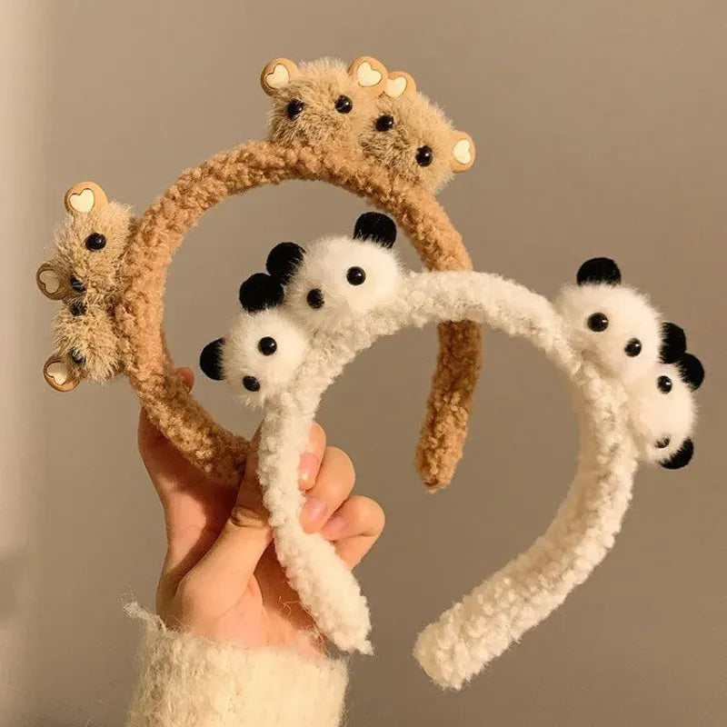 Plush Cute Panda Hair Band Female Autumn Winter Bear High Skull Headband