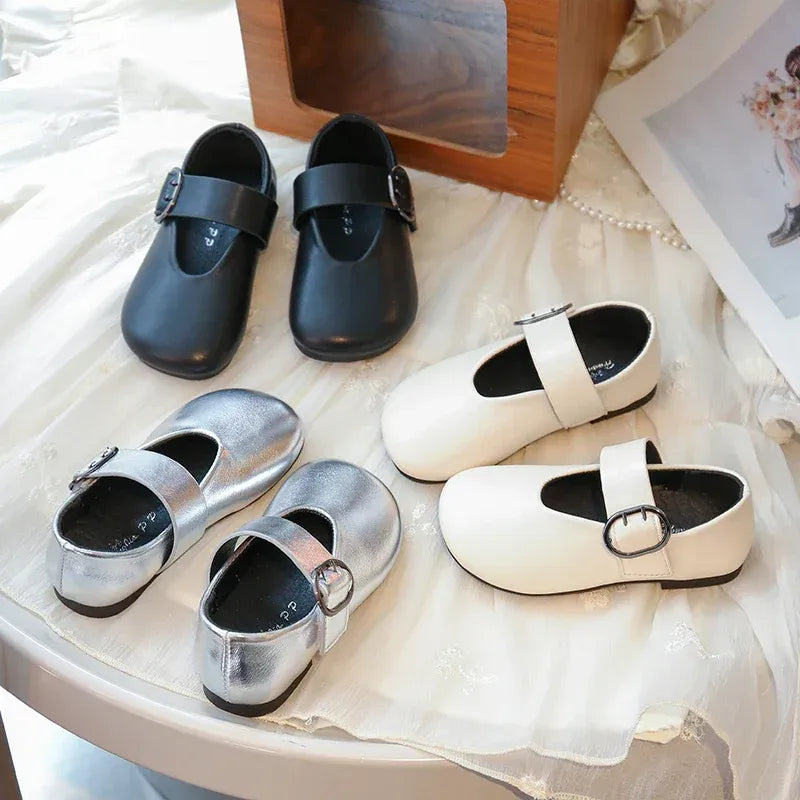 Girls' leather shoes spring new children's round toe flat fashion simple princess shoes single shoes