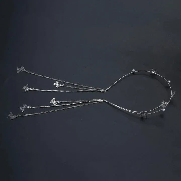 Shinning Silver Color for Rhinestone Thin Side Headband Long Sparkly Tassel Hair Hoop Fashion Women Hairstyle Headwear