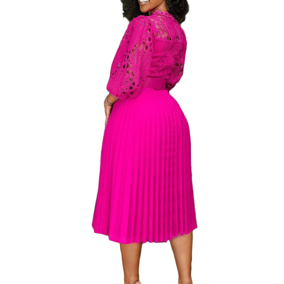 European and American style women's clothing  autumn new fashion slimming lace hollow patchwork African plus size