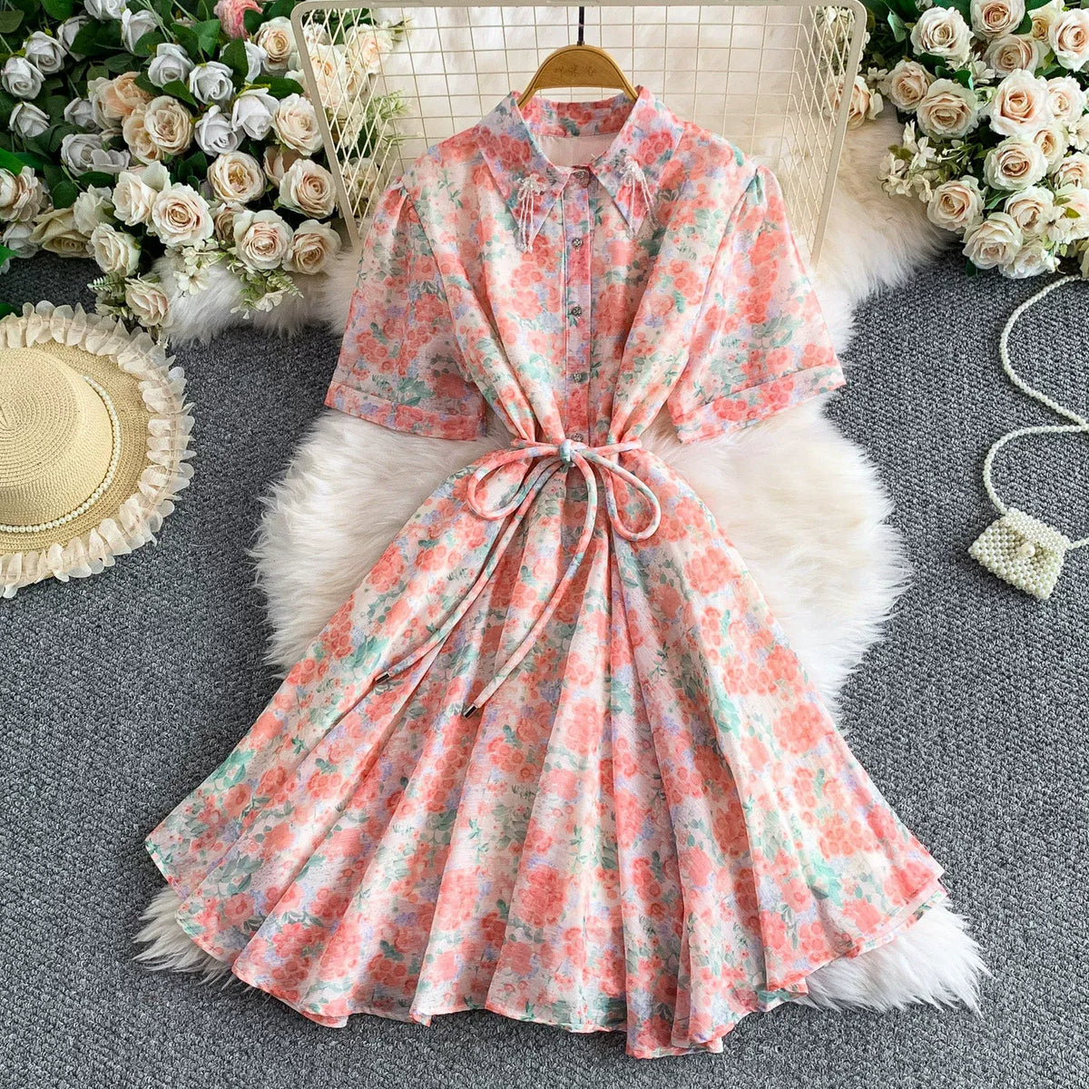 French-style exquisite light luxury age-reducing crystal pendant lapel dress