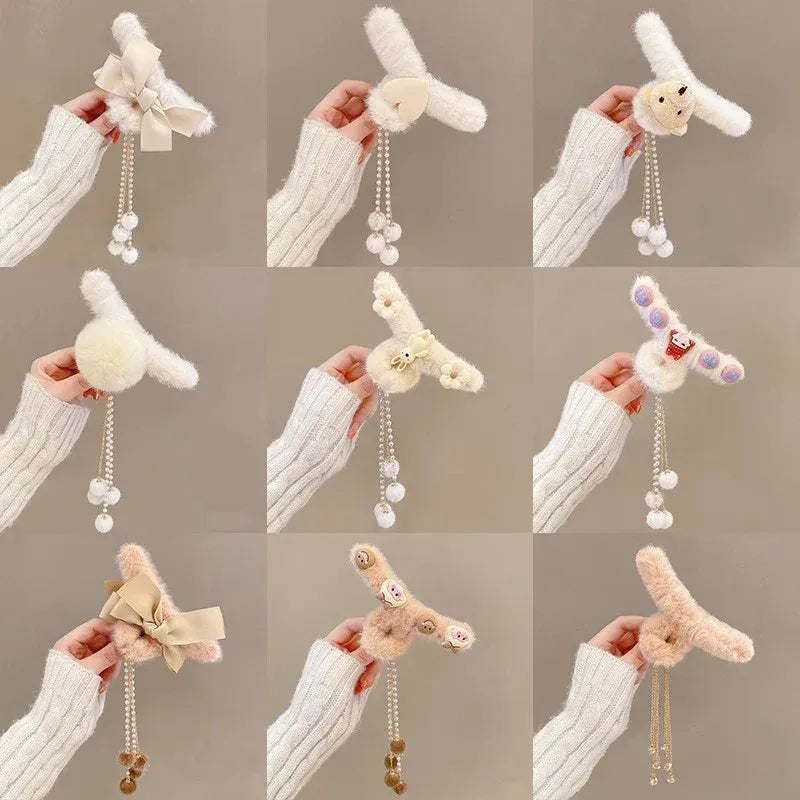 Hair Claw Headwear Women Fashion Faux Fur Hair Clip Acrylic Large Hair Claw Korea For Girl Winter Crab Barrette Hair Accessories