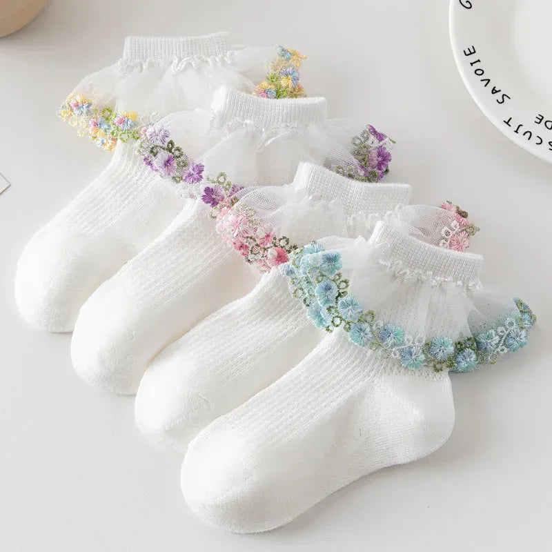 New Children's Socks With Lace Princess Girls Frilly Sock Soft Infant Baby Socken White Socks For Kids 0-10Years High Quality