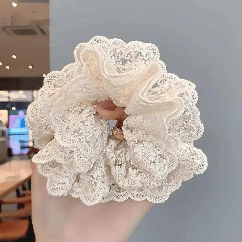 Lace Scrunchies for Women Elastic Hair Bands Ponytail Holders Tie Solid Color Hair Hoop Scrunchy Rubber Bands Women Hair Ring