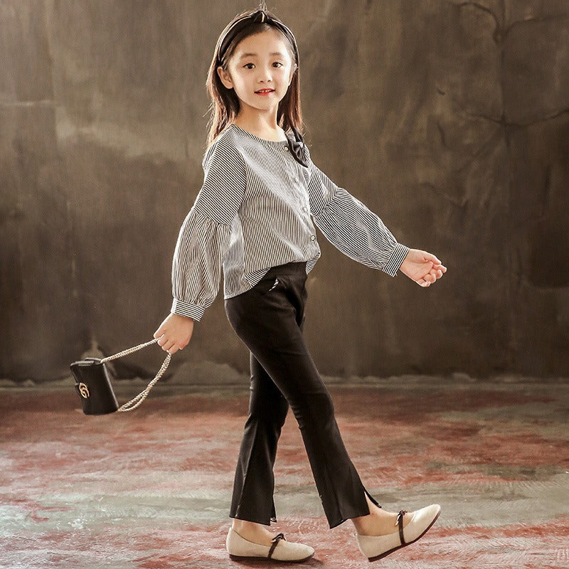 Girls Spring Bows Shirts Pants Suits