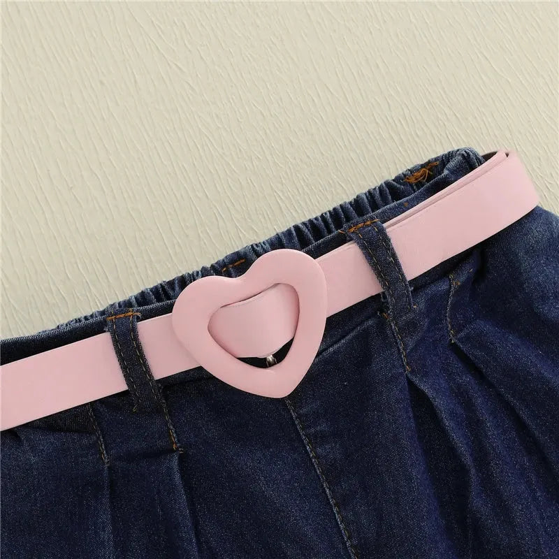 Baby Girls Summer Outfits Fly Sleeves Denim Tank Tops and Elastic Denim Shorts with Belt Set Fashion Children Kids Clothes