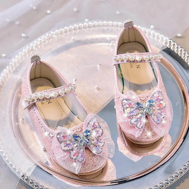 Bowtie Kids Leather Shoe Fashion Causal Sequins Children Causal Wedding Flat Shoes Autumn Girl Princess Shoes