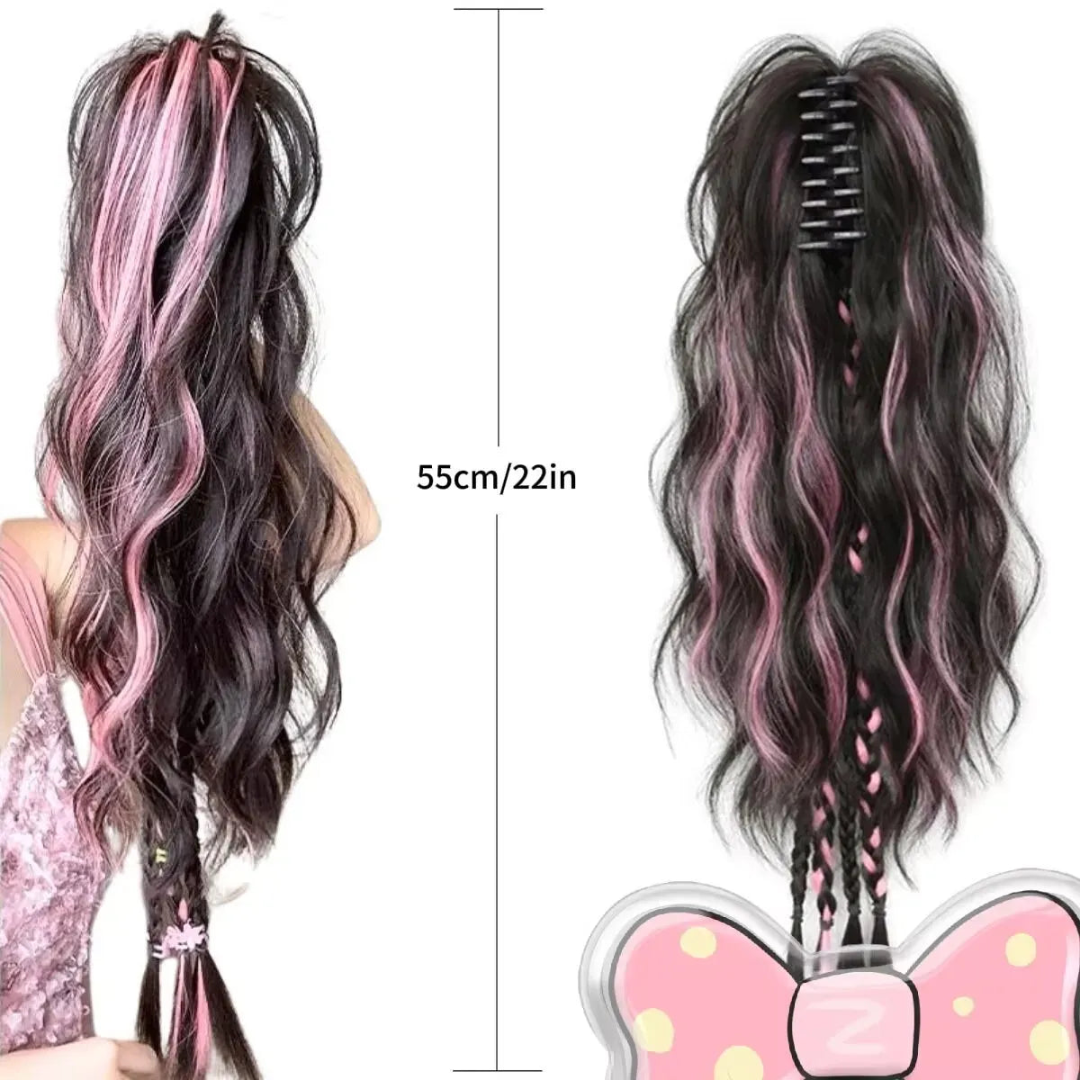 Boxer braid hair clips, Sweet Cool Style Women's Hair Extensions, Short Curly Hair with Long Ponytail Claw Clip, Daily Use