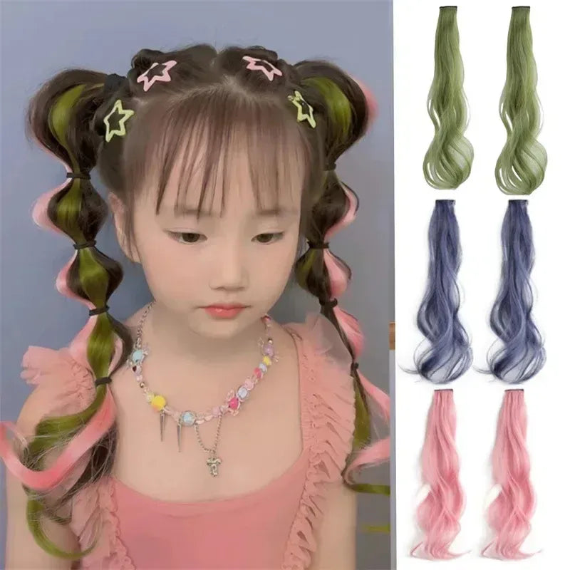 Sweet Kids Girl Wigs Hair Clip Cute Cool Candy Color Braid Wigs Hair Pin Hanging Ears Hair Dyeing Wig Headwear