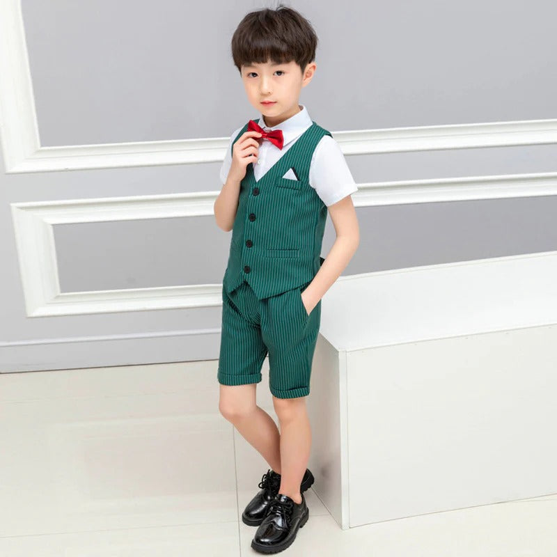 Spring And Summer Boys' Short-sleeved Shorts Suit Striped Children Clothes